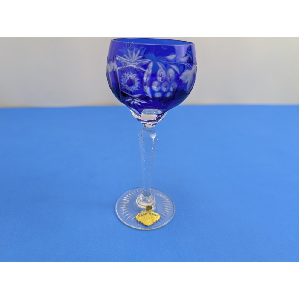 Nachtmann Traube Cut to Clear Deep Blue Cordial Glass Sherry Wine Hock 5.5"